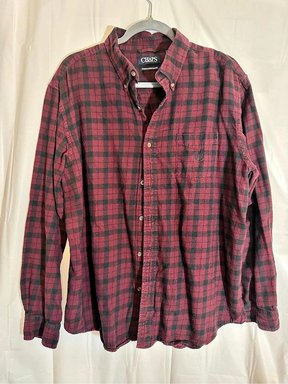Chaps Performance Plaid Flannel Button-Down Shirt Red & Black XL